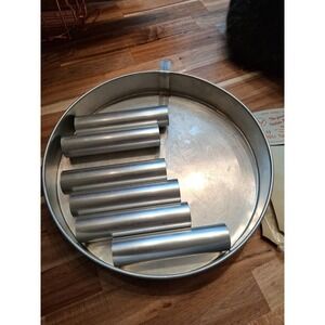 Mirro Aluminum Round Cake Pan Easy Release Slider 9" x 1.5" And Canoli Tube. Vtg